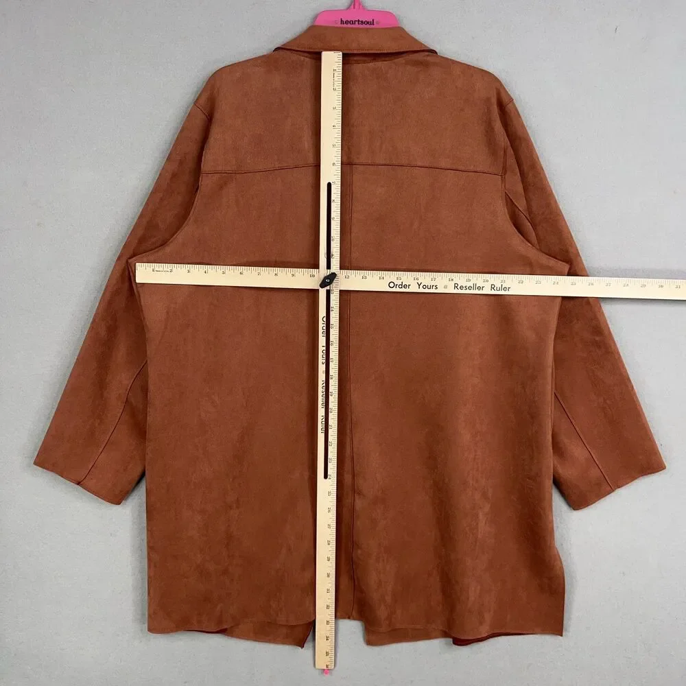 Tahari Jacket Womens 2X Brown Faux Suede Open Soft Minimal Quiet Luxury Autumn - Picture 9 of 14